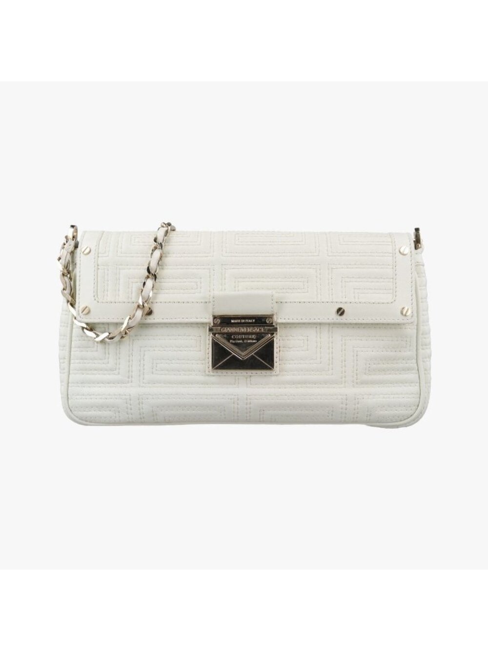 Versace Couture Greca Pattern Flap Bag White Leather